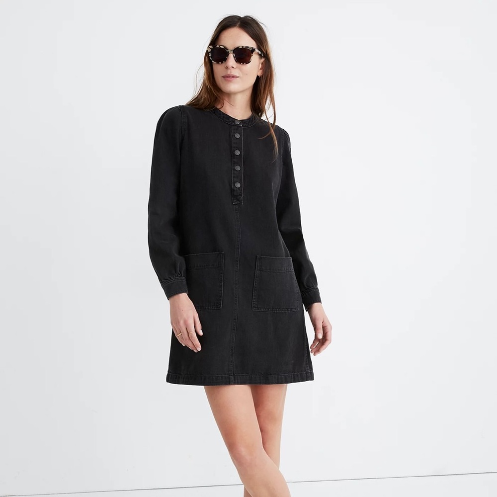 Madewell Denim Patch-Pocket Popover Shirtdress in Shrader Wash
